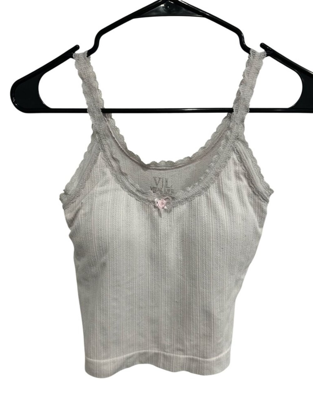 Vital Life Small White Lace Trim Ribbed Camisole Built-in Padding Soft Girl